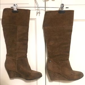Brown Suede Leather Wedge Boot